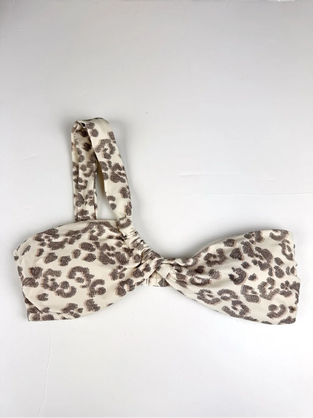 Aerie Leopard Print One Shoulder Bandeau Bikini Swimsuit Top Size S NWOT